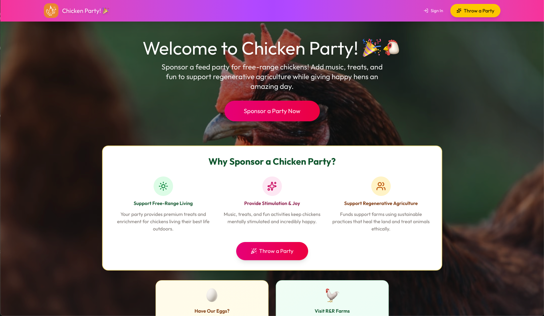 Chicken Party website screenshot
